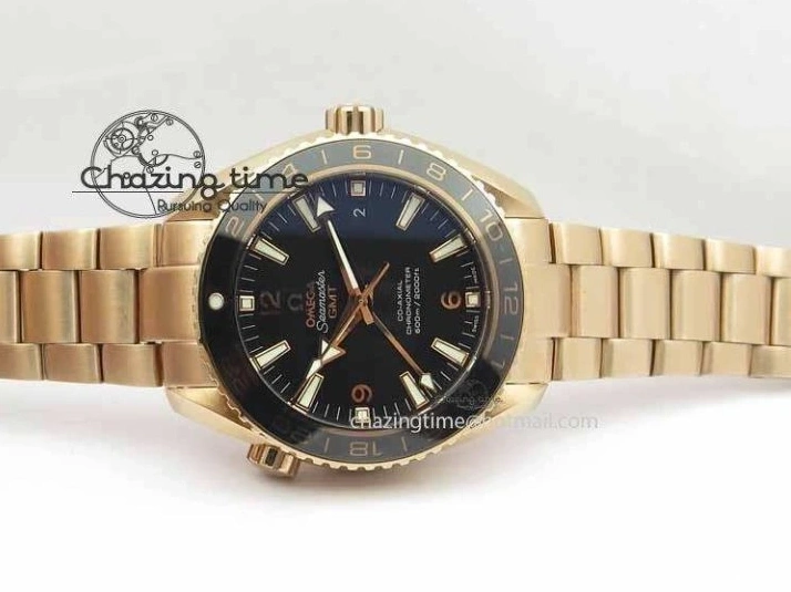 1221 Efficient Planet Ocean GMT 43.5mm RG V6F 1:1 Best Edition Black Dial On RG Bracelet A 8182